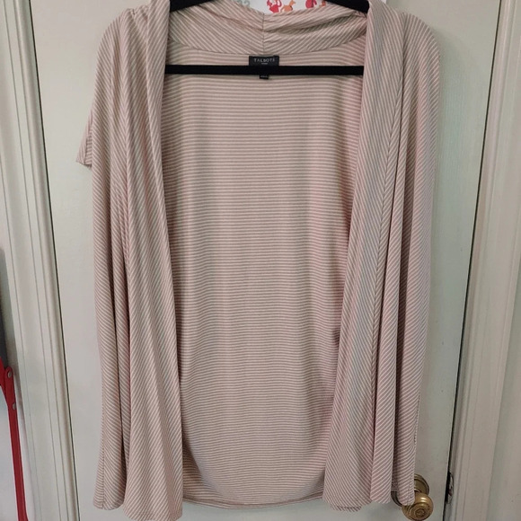Talbots Cream & Tan Striped Open Cardigan Short Sleeves in Size 1X - Picture 1 of 11